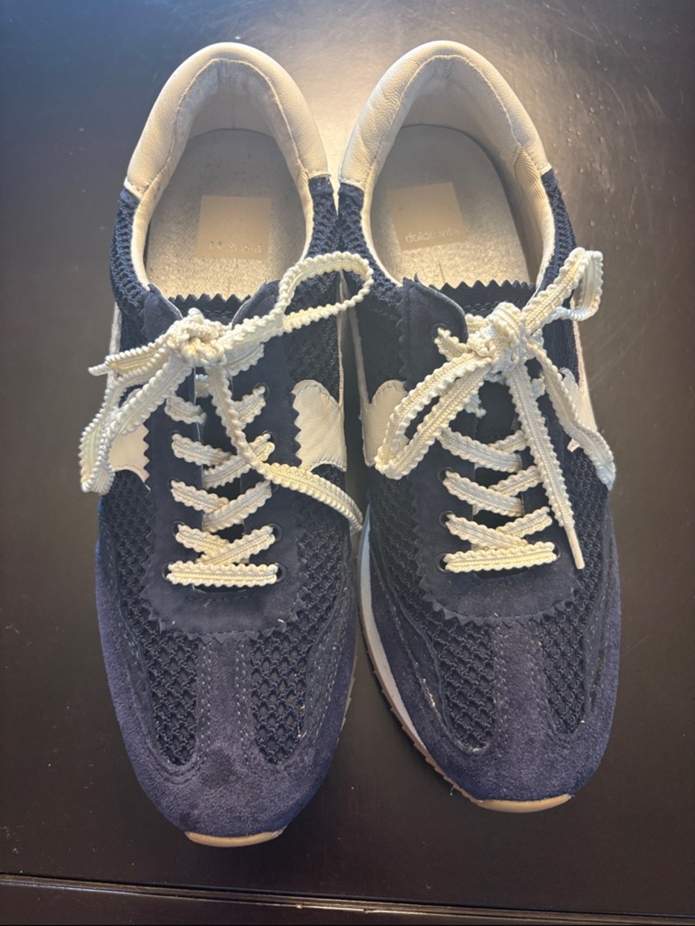 Dolce Vita, size 9M, Navy Blue Suede & Mesh Sneakers with withe Accents.